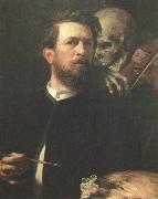 Arnold Bocklin self portrait with death playing the fiddle USA oil painting artist
